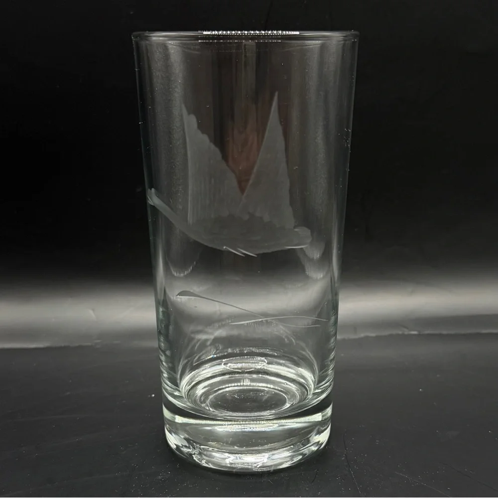 VTG Mid-Century Etched Flying Geese Highball Glasses‎ - Set of 8 - MCM Barware